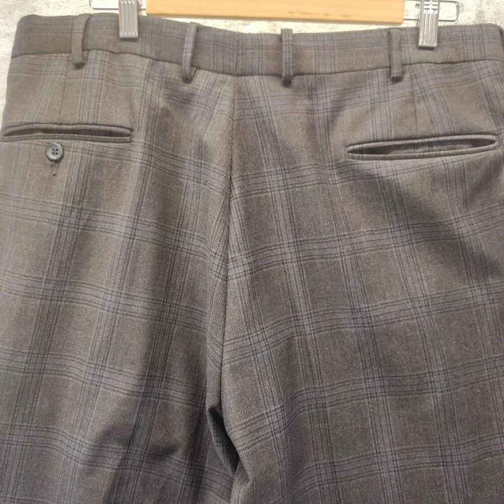 Jos A Bank Mens 40x32 Gray Blue Plaid Signature Wool Pleated Cuffed Dress Pants